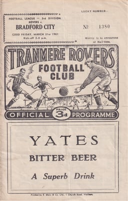 Tranmere Rovers v Bradford City Match Programme 1961-03-31